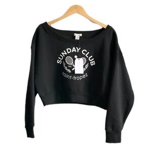 Saint-Tropez Sunday Club Cropped Boatneck Sweatshirt, M